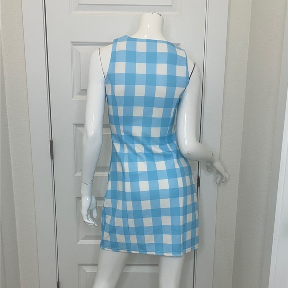 Margaret Josephs Blue and White Checkered Summer Sleeveless Mini Dress size S - Picture 3 of 9